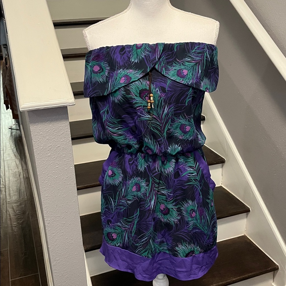Ali & Kris Strapless Purple, Green & Black Dress. New Sz. L. Pockets & Lined